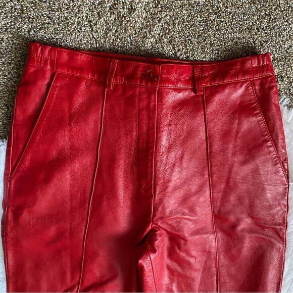 Vintage Excelled Red Leather Pants Silky Lined High Rise Womens Sz 10 - Picture 8 of 13